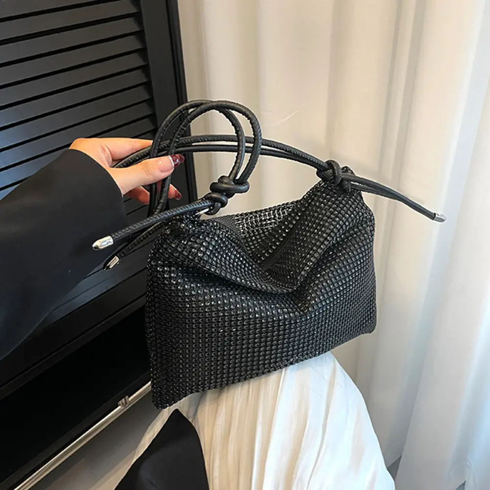 Women Diamond Shoulder Bag Chic Rhinestones Handbag Elegant Sparkle Satchel Clutch Zipper Strap Adjustable Formal Dressy Purse