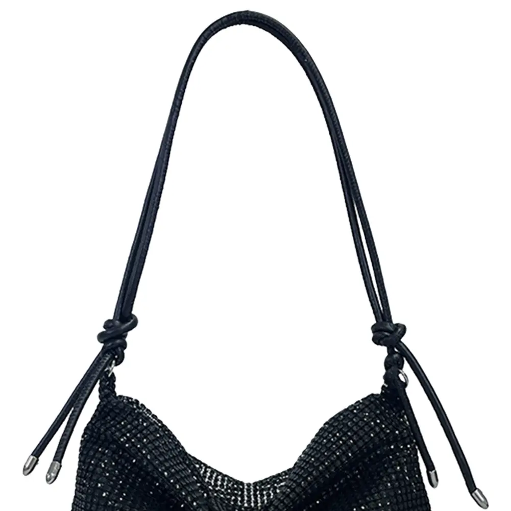 Women Diamond Shoulder Bag Chic Rhinestones Handbag Elegant Sparkle Satchel Clutch Zipper Strap Adjustable Formal Dressy Purse