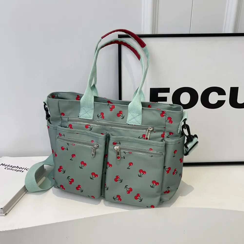 Multi-pockets Crossbody Bag Women's Casual Messenger Bag Large Capacity Shoulder Bags Cherry Pattern Tote Handbag Commuting Bags