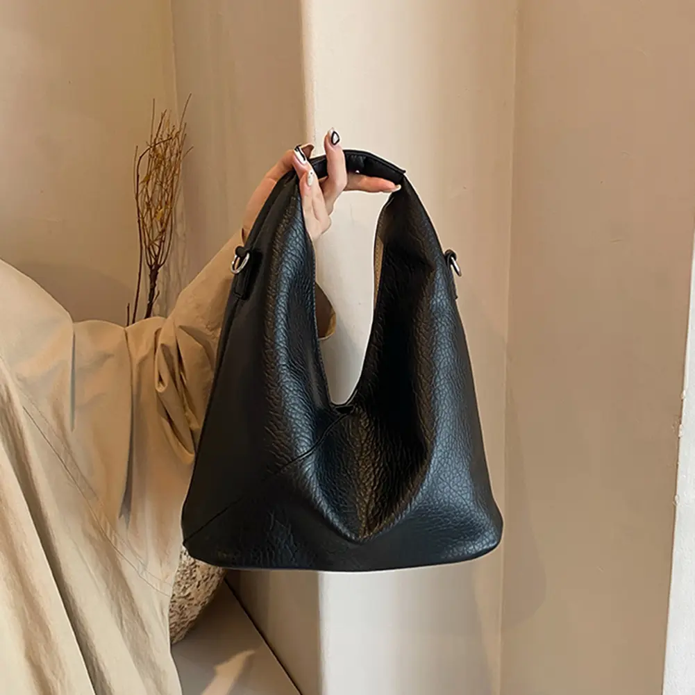 Tote Purse for Women Slouchy Shoulder Bag PU Leather Solid Hobo Bag Large Capacity for Work Travel Shopping