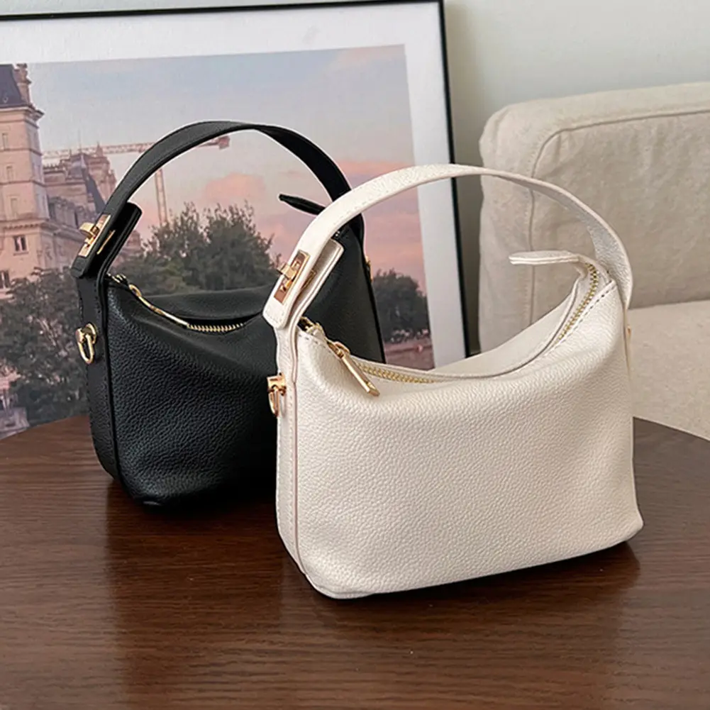 Women Versatile Small Shoulder Bag Lightweight PU Vegan Leather Crossbody Bags Solid Color Zipper Closure All-Match Shoulder Bag
