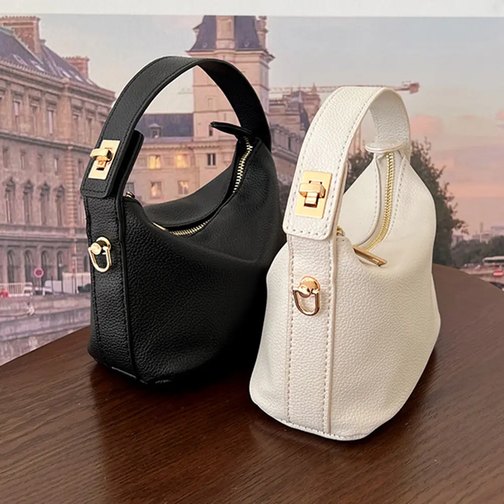 Women Versatile Small Shoulder Bag Lightweight PU Vegan Leather Crossbody Bags Solid Color Zipper Closure All-Match Shoulder Bag
