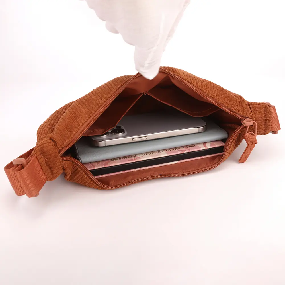 Crescent Bag Corduroy Adjustable Strap Crossbody Bag for Men Women with Zipper Solid Dumpling Bag for Travel Work