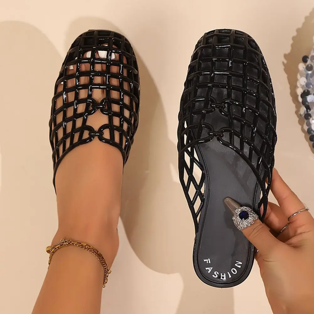 Women Jelly Flats Fashion Slip-On Flats Lightweight Hollow Out Ballet Flats Breathable Casual Flat Sandals for Outdoor Travel