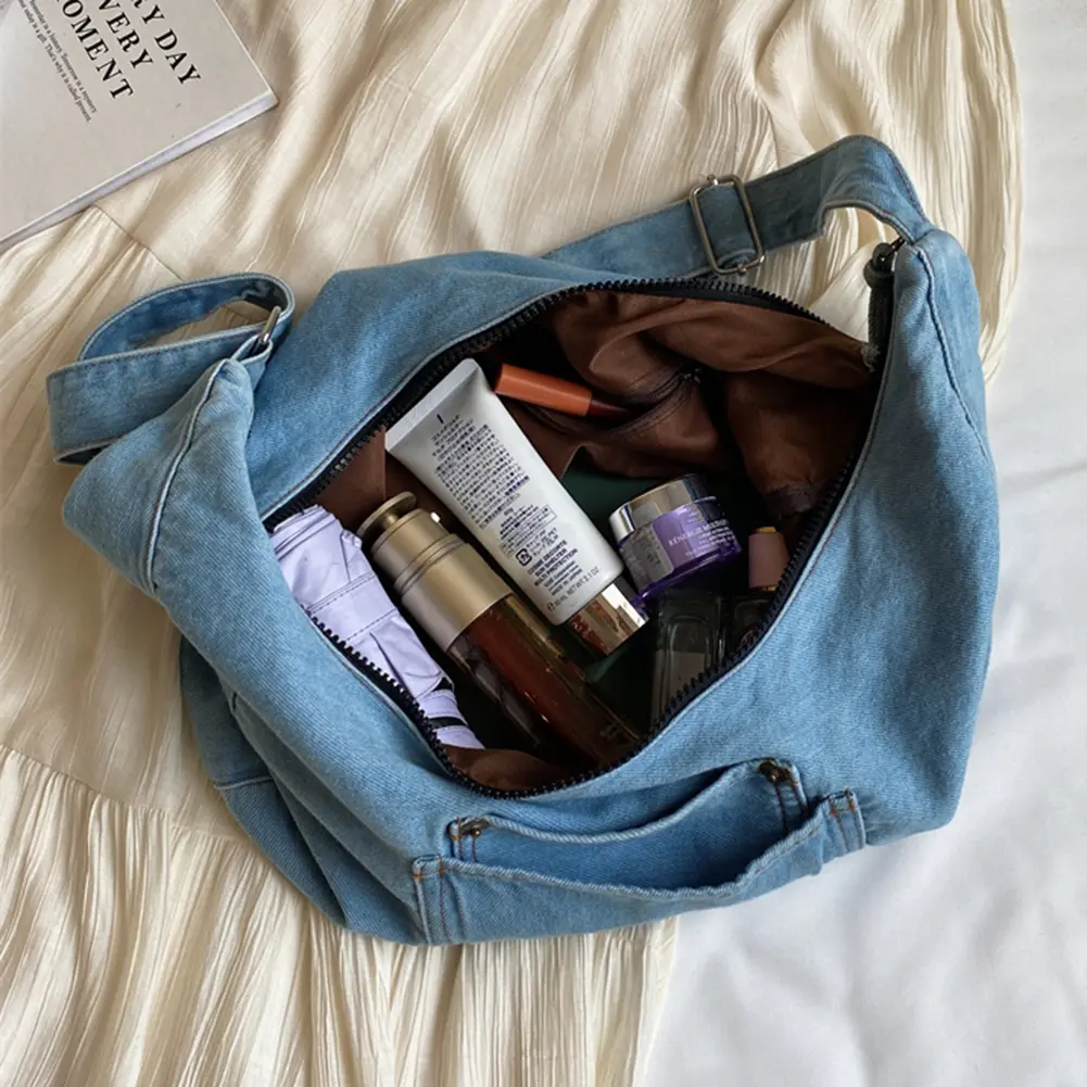 Denim Shoulder Bag for Women Men Adjustable Strap Retro Crossbody Bag Large Capacity Hobo Bag Commuter Travel Bag