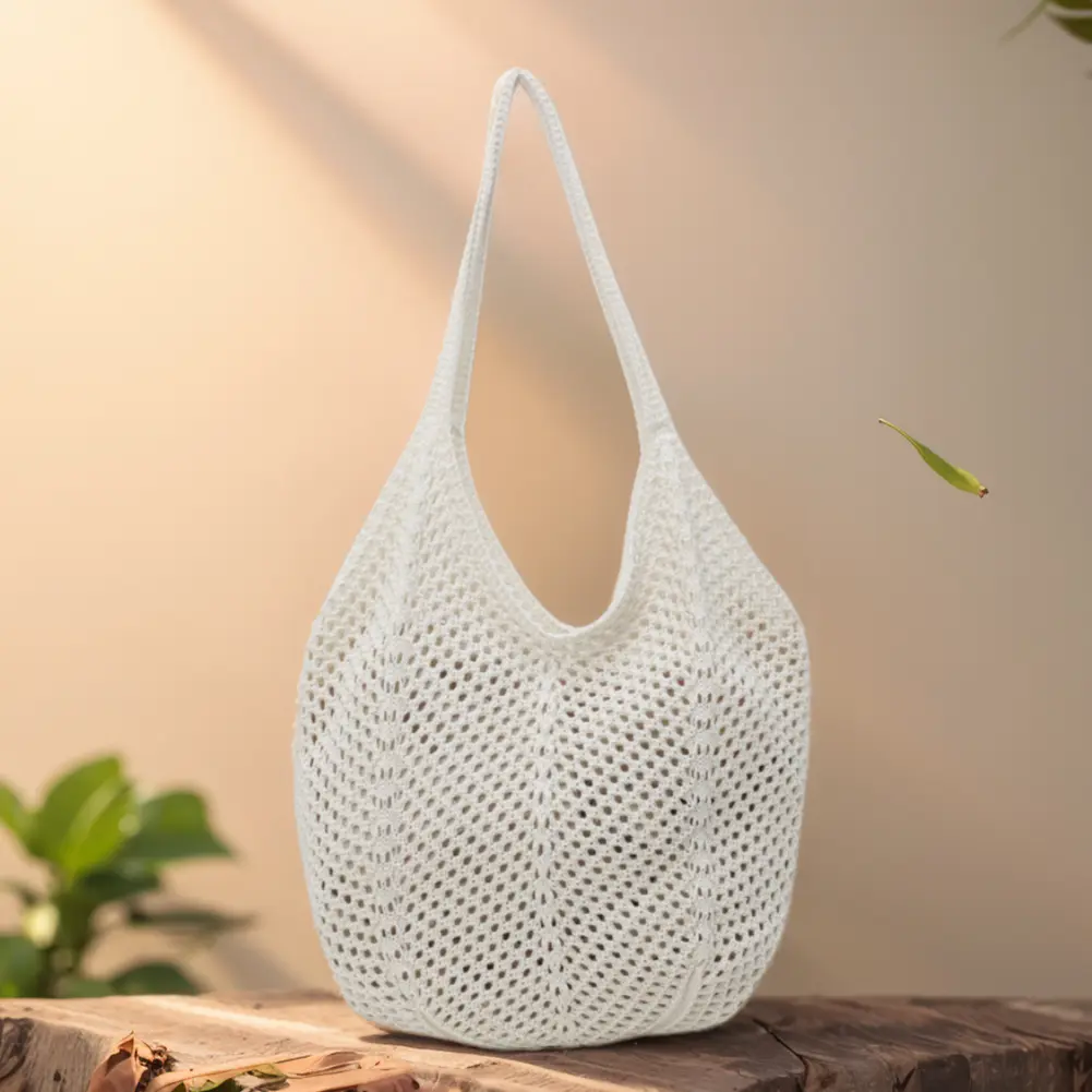 Women Shoulder Bag Hollow Out Knitting Tote Bag Large Capacity Ladies Crochet Handbags Summer Beach Handmade Woven Mesh Bag 2024