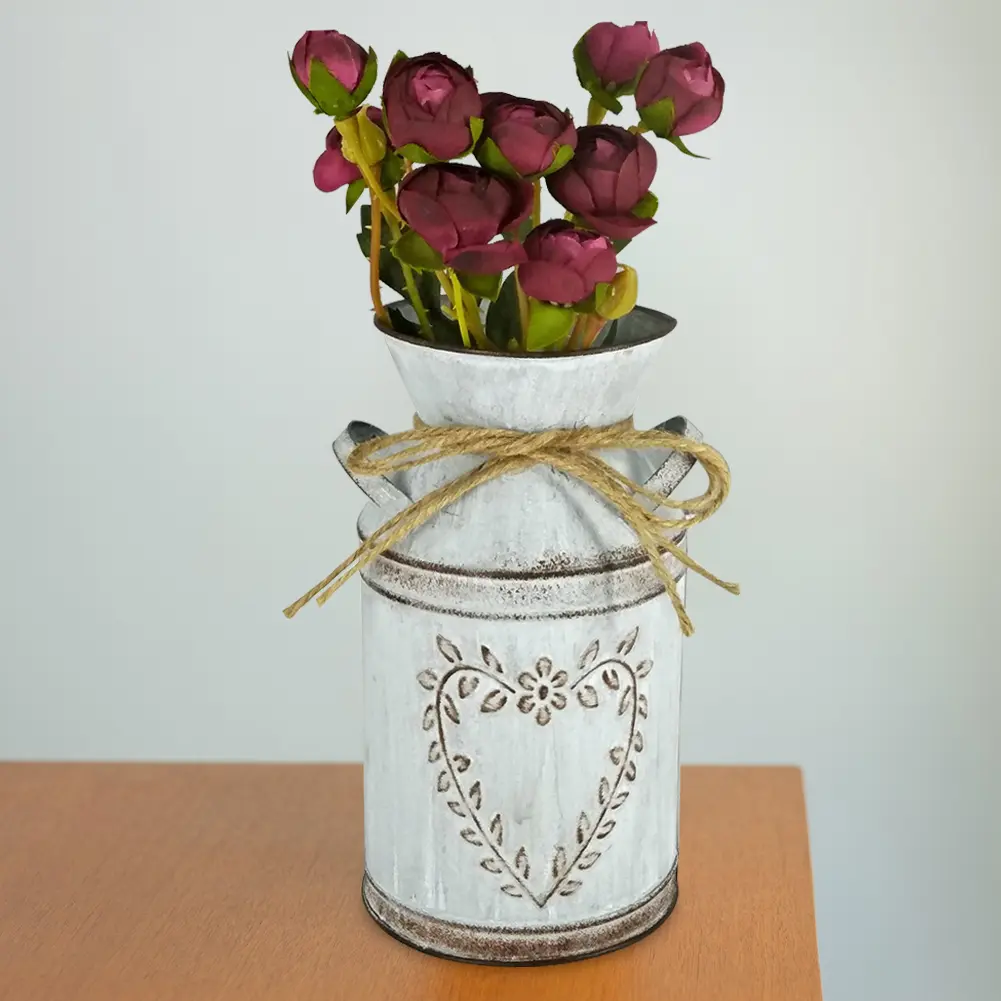 Shabby Chic Flower Vase Vintage Country Style Artificial Flowers Bucket Holder