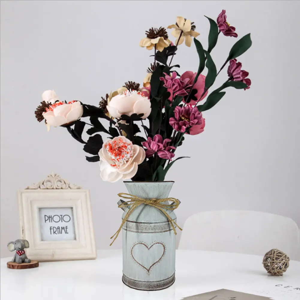 Shabby Chic Flower Vase Vintage Country Style Artificial Flowers Bucket Holder