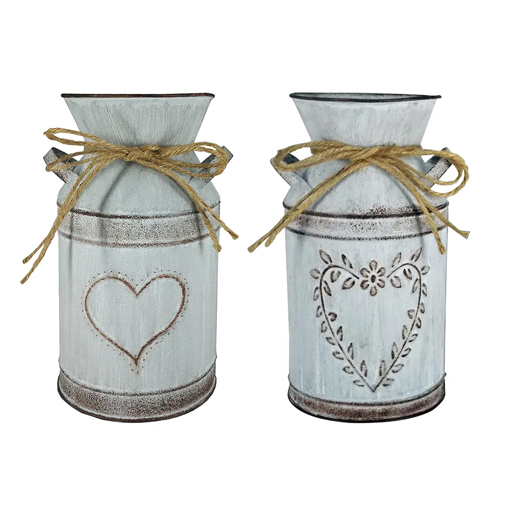 Shabby Chic Flower Vase Vintage Country Style Artificial Flowers Bucket Holder