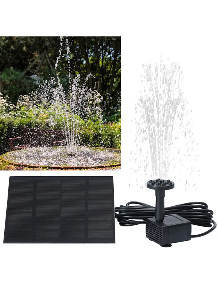 7V 200L/H Fountain Pool Pond Bird Bath Solar Panel Water Pump Kit with 6 Nozzles for Outdoor Traveling Supplies