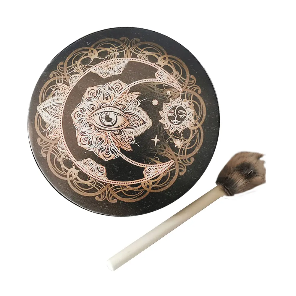 Alchemical Moon Drum Desktop Ornament Fashion Shaman Drum Tree of Life Sound Healing Tool for Spiritual Music Meditation
