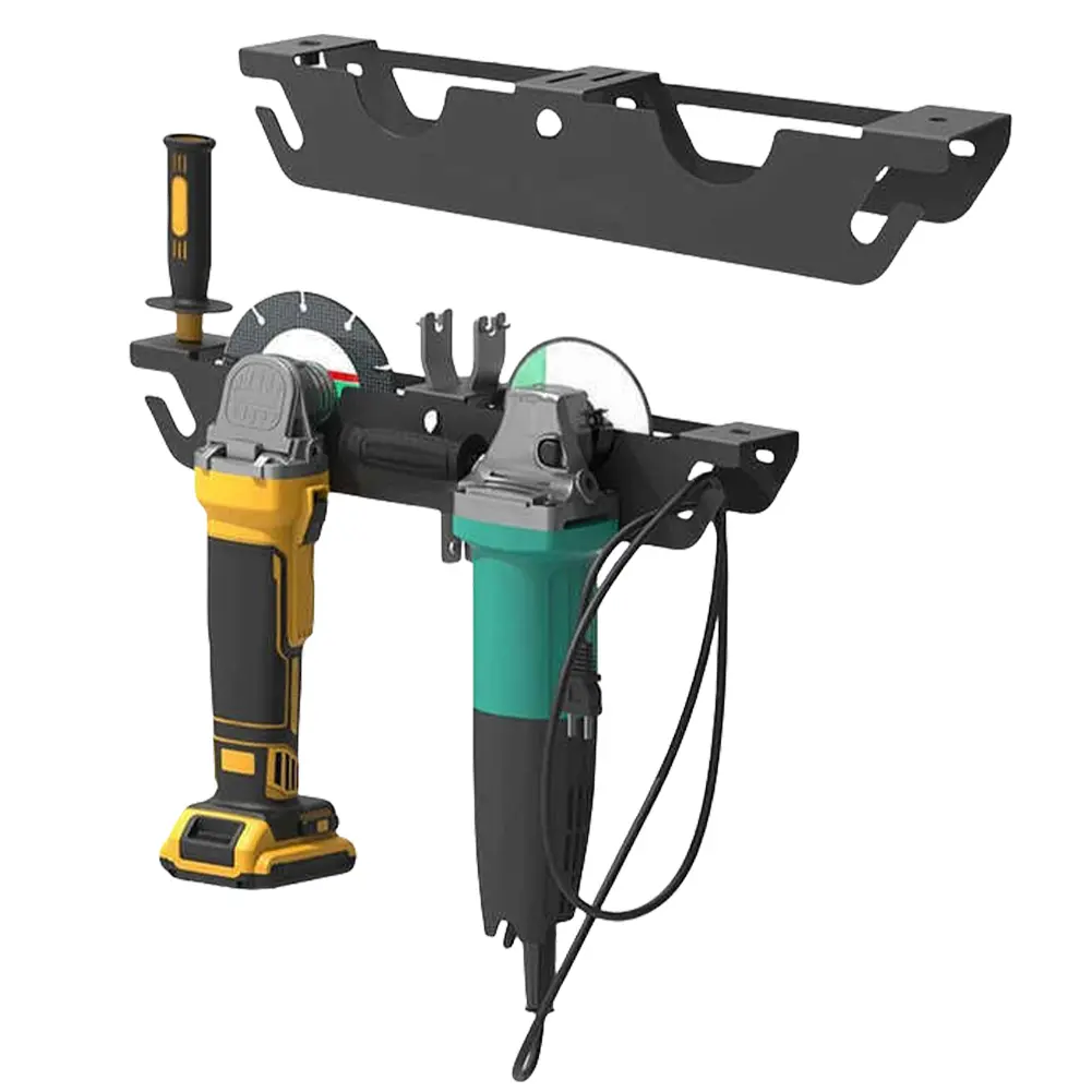 2 Bay Angle Grinder Rack with Cord Hanger Angle Grinder Stand 2 Bay Stand Storage Rack for Cutters Polishers Workspace
