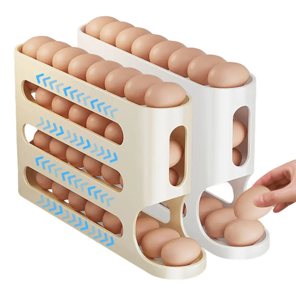 4 Layers Auto-Rolling Egg Dispenser Large Capacity Refrigerator Egg Dispenser Refrigerator Egg Storage Box for Fridge Countertop