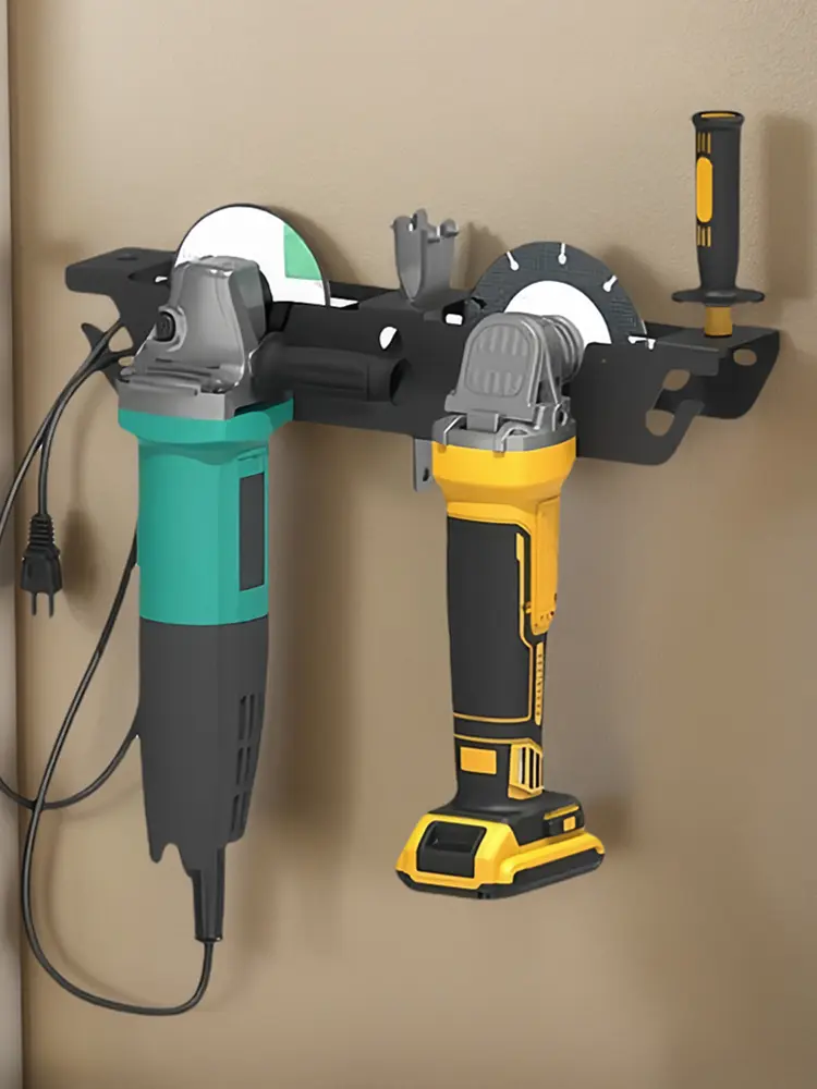 2 Bay Angle Grinder Rack with Cord Hanger Angle Grinder Stand 2 Bay Stand Storage Rack for Cutters Polishers Workspace