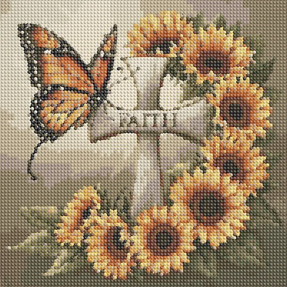 30x30cm Sunflower Butterfly Cross 5D DIY Full Drill Round Diamond Painting Kit