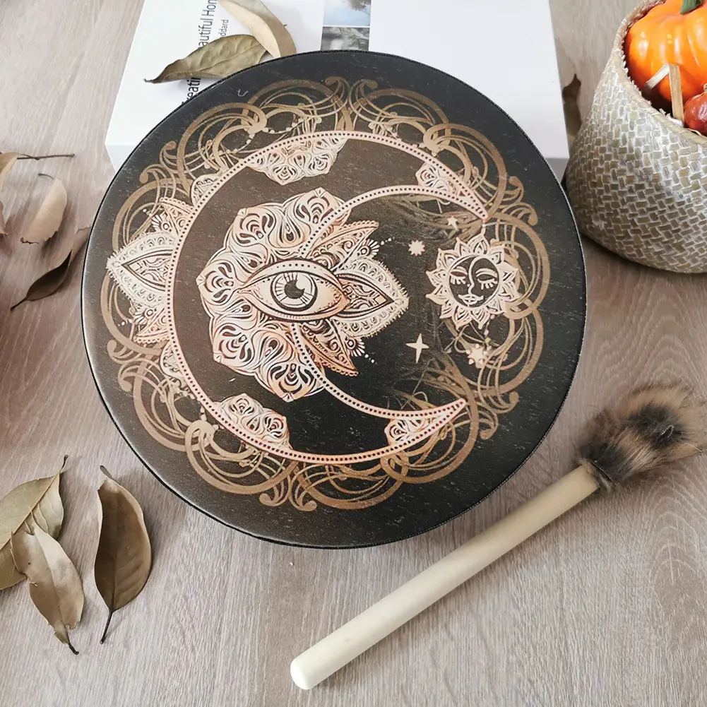 Alchemical Moon Drum Desktop Ornament Fashion Shaman Drum Tree of Life Sound Healing Tool for Spiritual Music Meditation