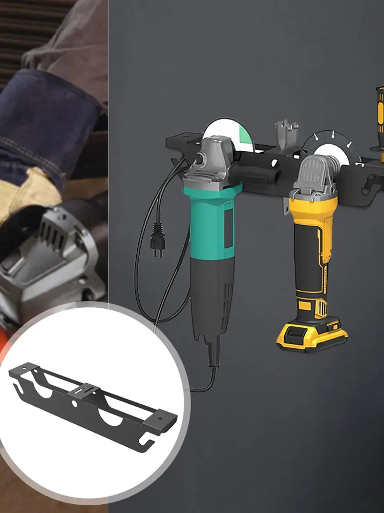 2 Bay Angle Grinder Rack with Cord Hanger Angle Grinder Stand 2 Bay Stand Storage Rack for Cutters Polishers Workspace