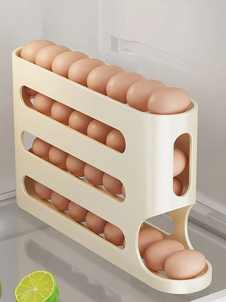 4 Layers Auto-Rolling Egg Dispenser Large Capacity Refrigerator Egg Dispenser Refrigerator Egg Storage Box for Fridge Countertop