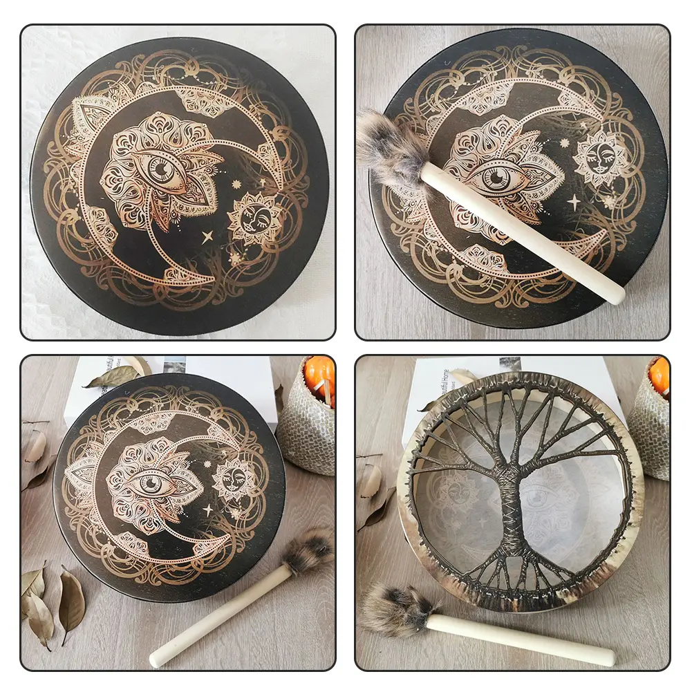 Alchemical Moon Drum Desktop Ornament Fashion Shaman Drum Tree of Life Sound Healing Tool for Spiritual Music Meditation