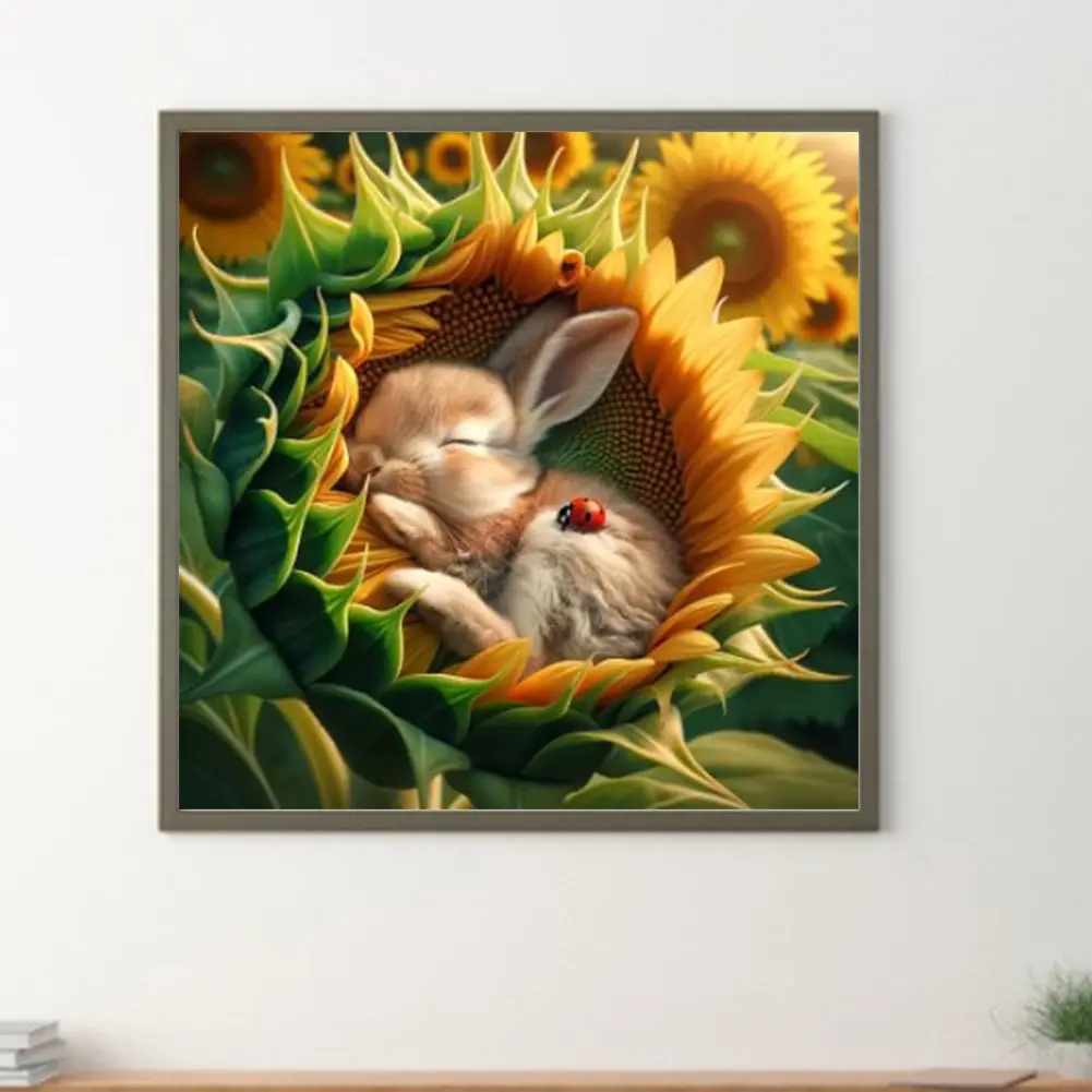 40x40cm Sunflower Bunny 5D DIY Full Drill Round Diamond Painting Kit Wall Decor