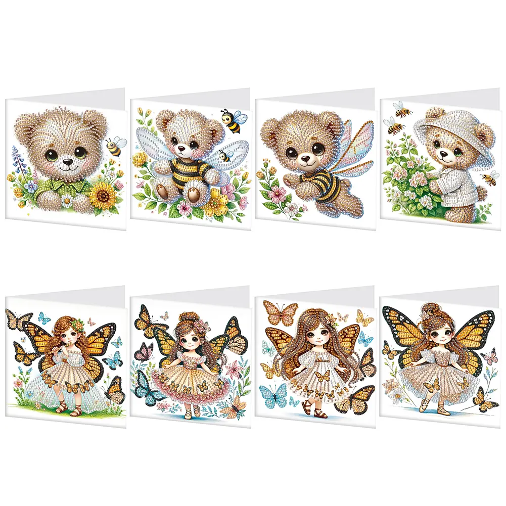 8Pcs Bear Fairy DIY Diamond Painting Card Diamond Daily Wish Card Diamond Painting Greeting Card for Family Friends Gift