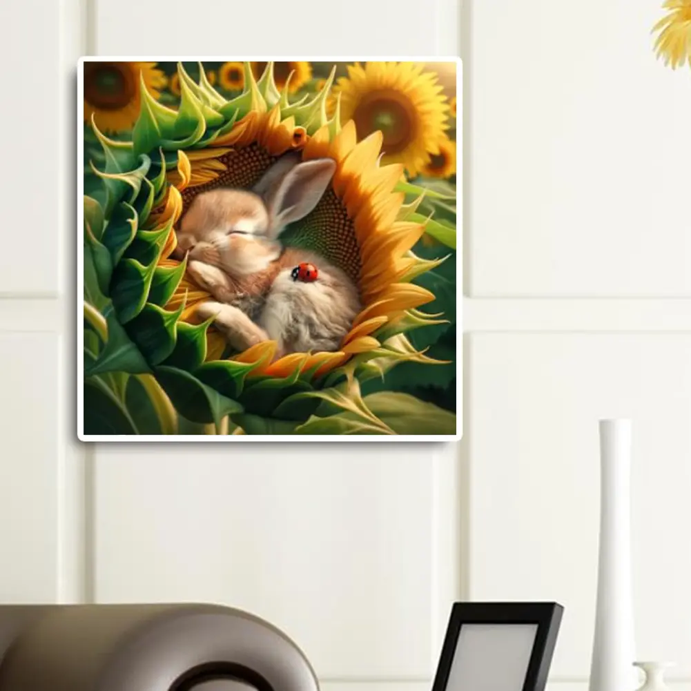 40x40cm Sunflower Bunny 5D DIY Full Drill Round Diamond Painting Kit Wall Decor