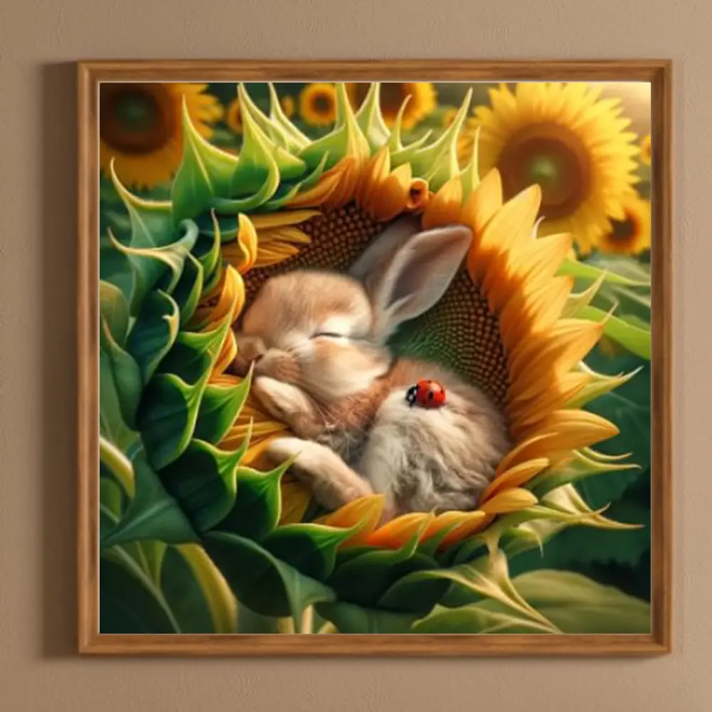 40x40cm Sunflower Bunny 5D DIY Full Drill Round Diamond Painting Kit Wall Decor