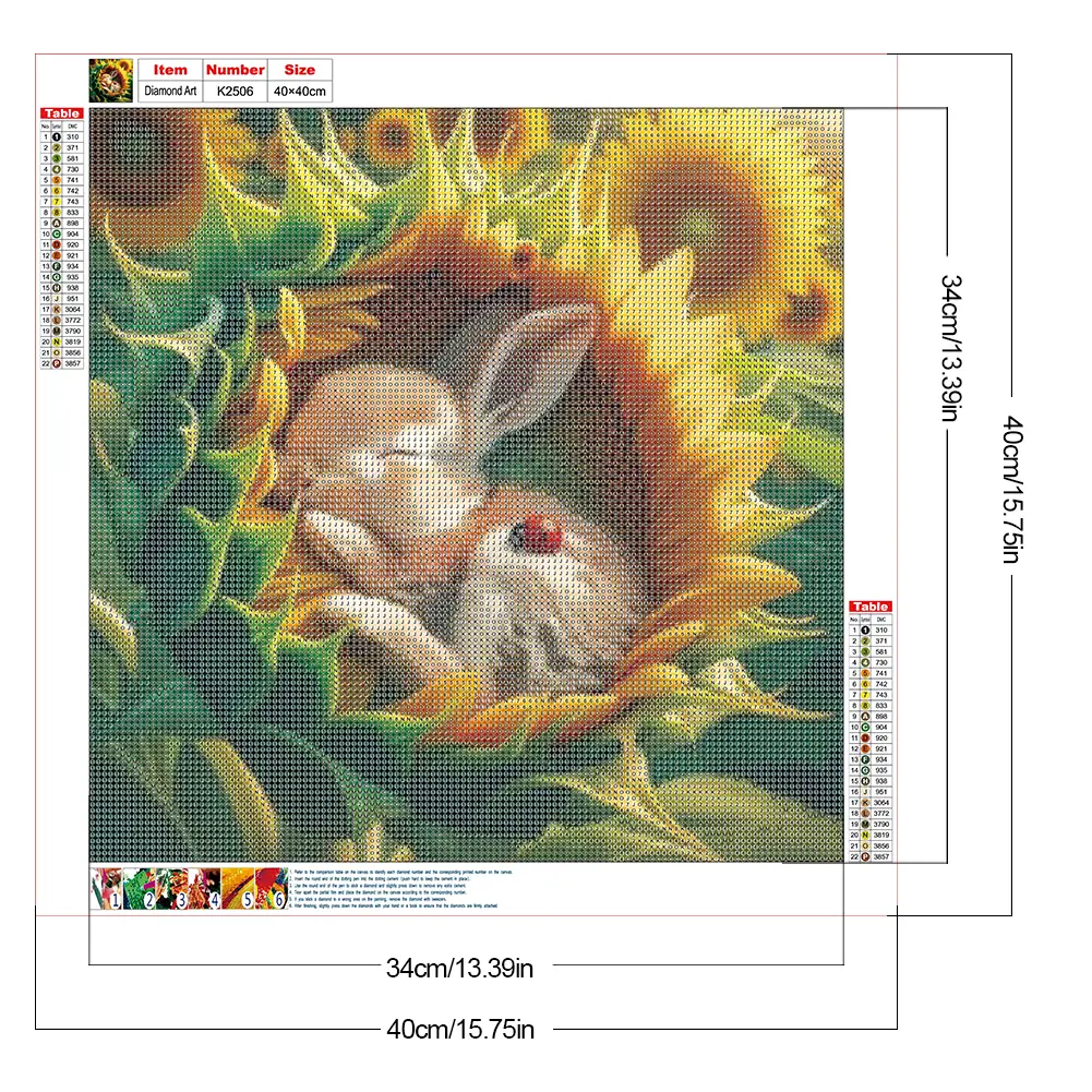 40x40cm Sunflower Bunny 5D DIY Full Drill Round Diamond Painting Kit Wall Decor