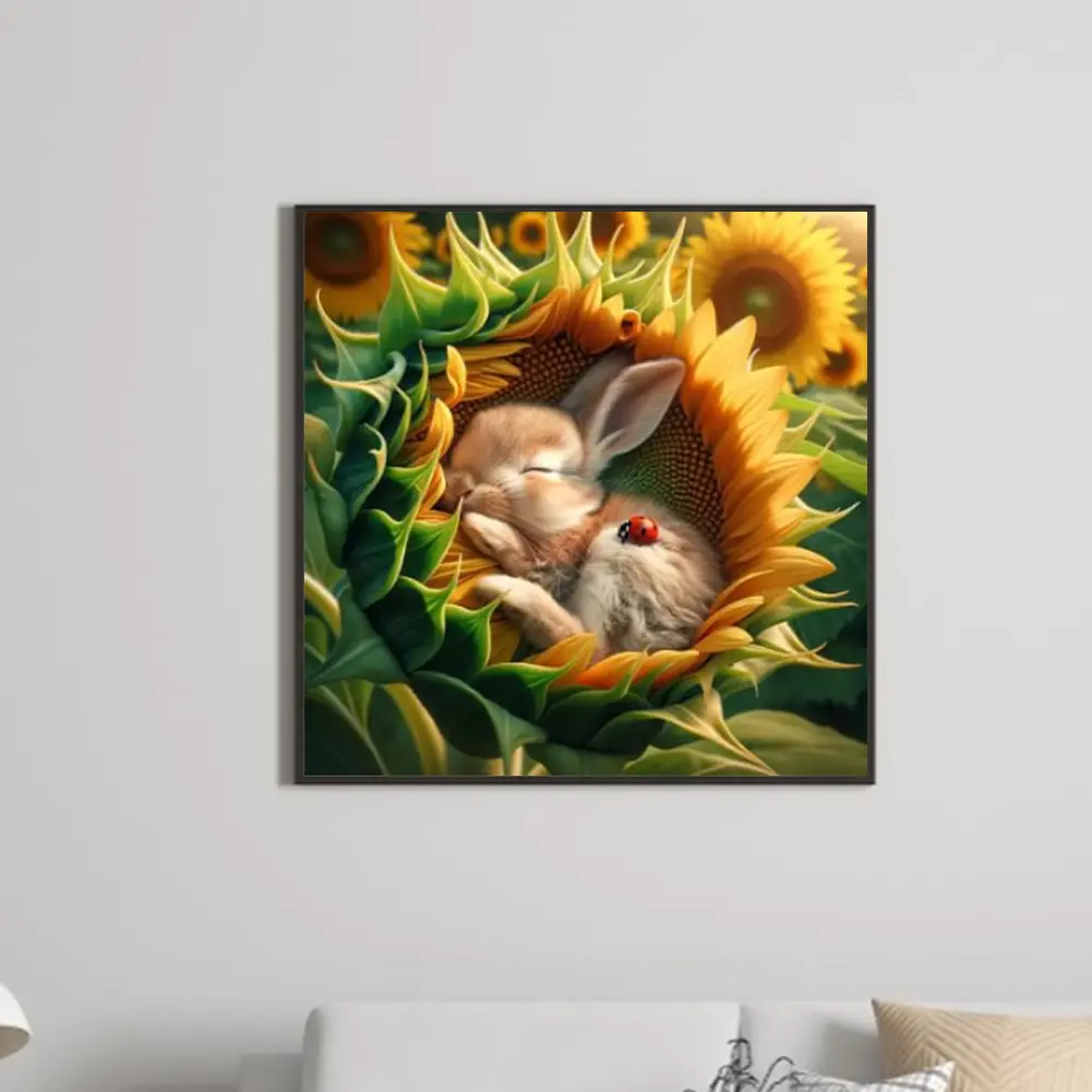 40x40cm Sunflower Bunny 5D DIY Full Drill Round Diamond Painting Kit Wall Decor