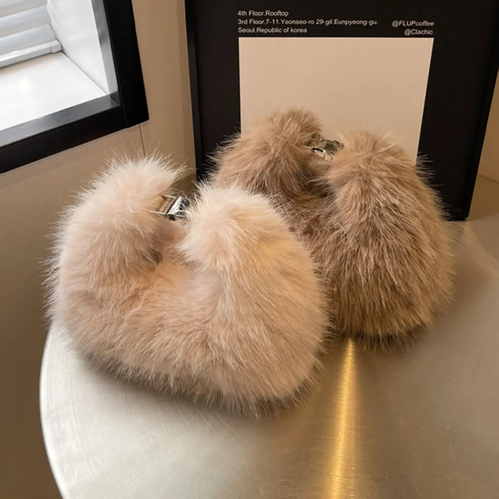 Women Faux Fur Shoulder Bag Adjustable Strap Handbag Soft Plush Fluffy Crossbody Bag Solid Color Hobo Bag for Travel Party