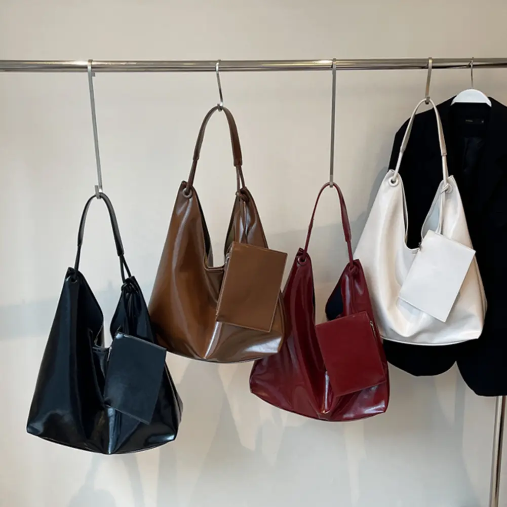Women PU Shoulder Bag Retro Shoulder Handbag Large Capacity Chic Hobo Bag with Small Purse Casual Tote Purse Fashion Shopper Bag