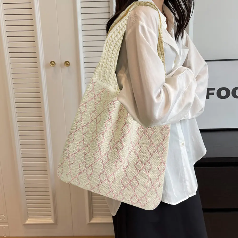 Crochet Tote Bag Mesh Knitted Bag Large Shoulder Bag Aesthetic Knit Bag Hollow Hobo Bag for Women Work Shopping Travel