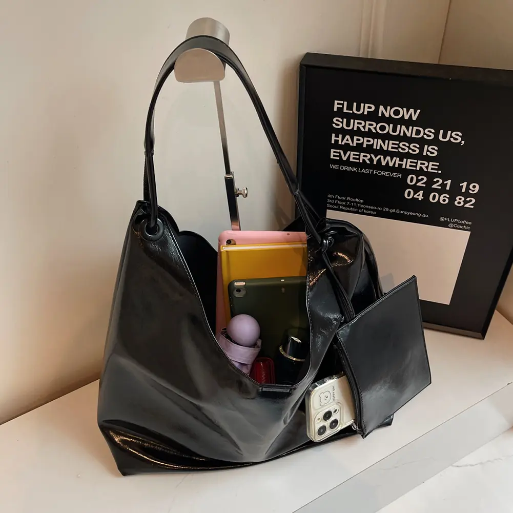 Women PU Shoulder Bag Retro Shoulder Handbag Large Capacity Chic Hobo Bag with Small Purse Casual Tote Purse Fashion Shopper Bag