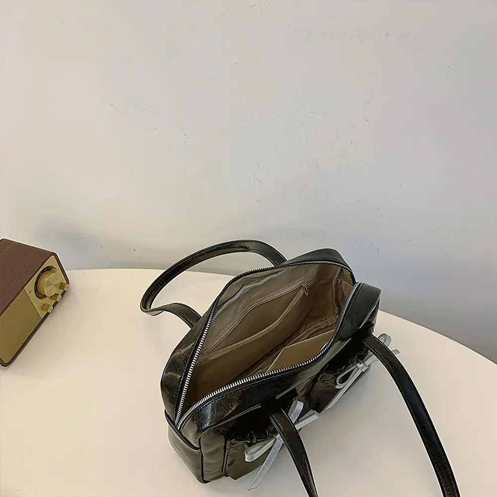Women Bow Tie Shoulder Bag Fashion PU Leather Crossbody Bag Solid Color Satchel Purse for Vacation Travel Armpit Bag