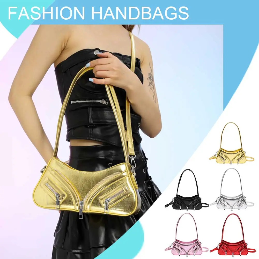 Y2k Crossbody Bag Zipper Decor Small Messenger Bag PU Leather Shoulder Purse Trendy Cool for Women Girls
