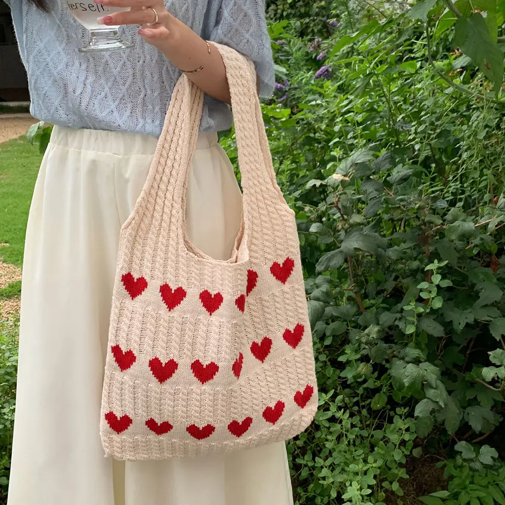 Women Lightweight Handbag Color Blocking Shoulder Storage Bag Large Capacity Crochet Satchel Bag Top Handle Bag Shopping Bag