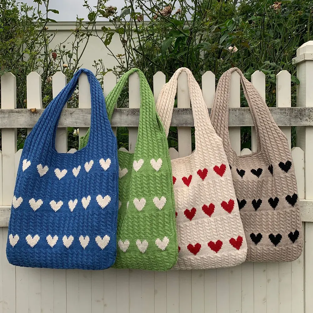 Women Lightweight Handbag Color Blocking Shoulder Storage Bag Large Capacity Crochet Satchel Bag Top Handle Bag Shopping Bag
