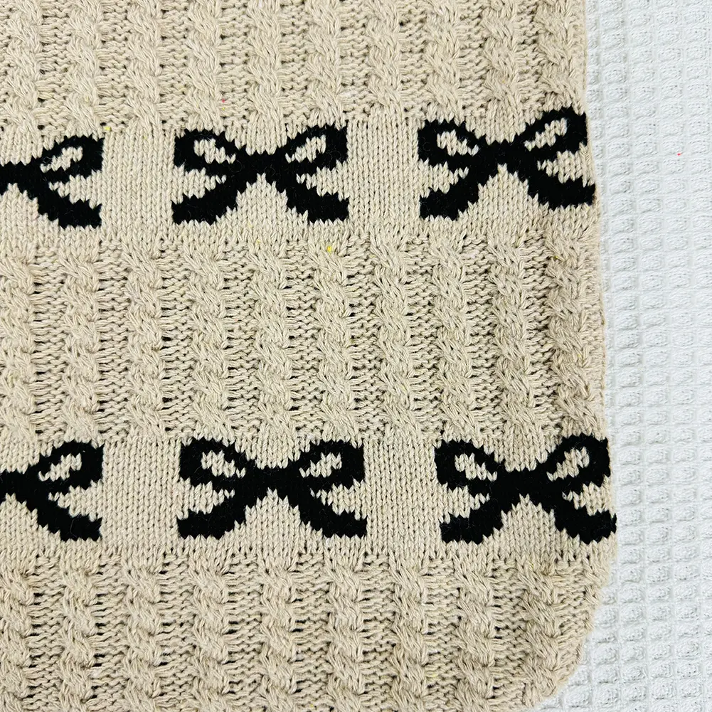 2024 New Knitted Bag Women's Summer Handmade Woolen Crochet Shoulder Underarm Bag Aesthetics Love/Bow Pattern Woven Tote Handbag