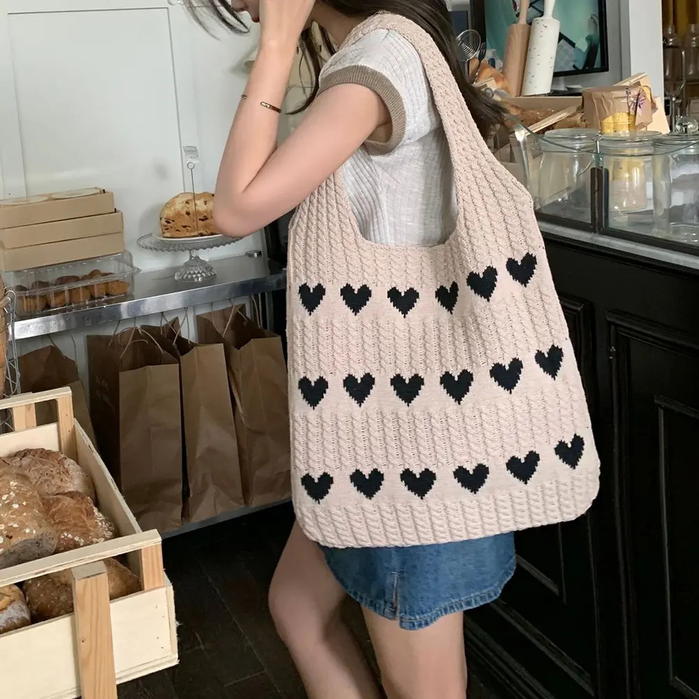 Women Lightweight Handbag Color Blocking Shoulder Storage Bag Large Capacity Crochet Satchel Bag Top Handle Bag Shopping Bag