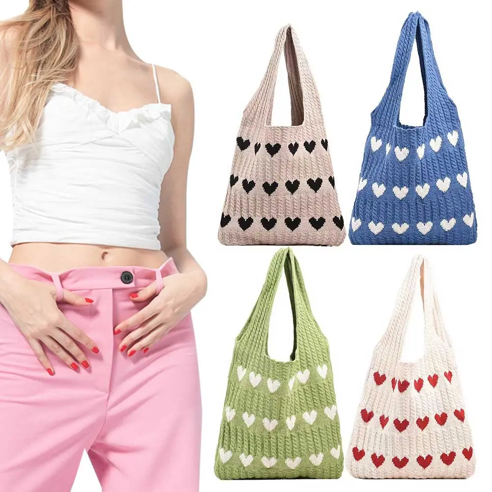 Women Lightweight Handbag Color Blocking Shoulder Storage Bag Large Capacity Crochet Satchel Bag Top Handle Bag Shopping Bag