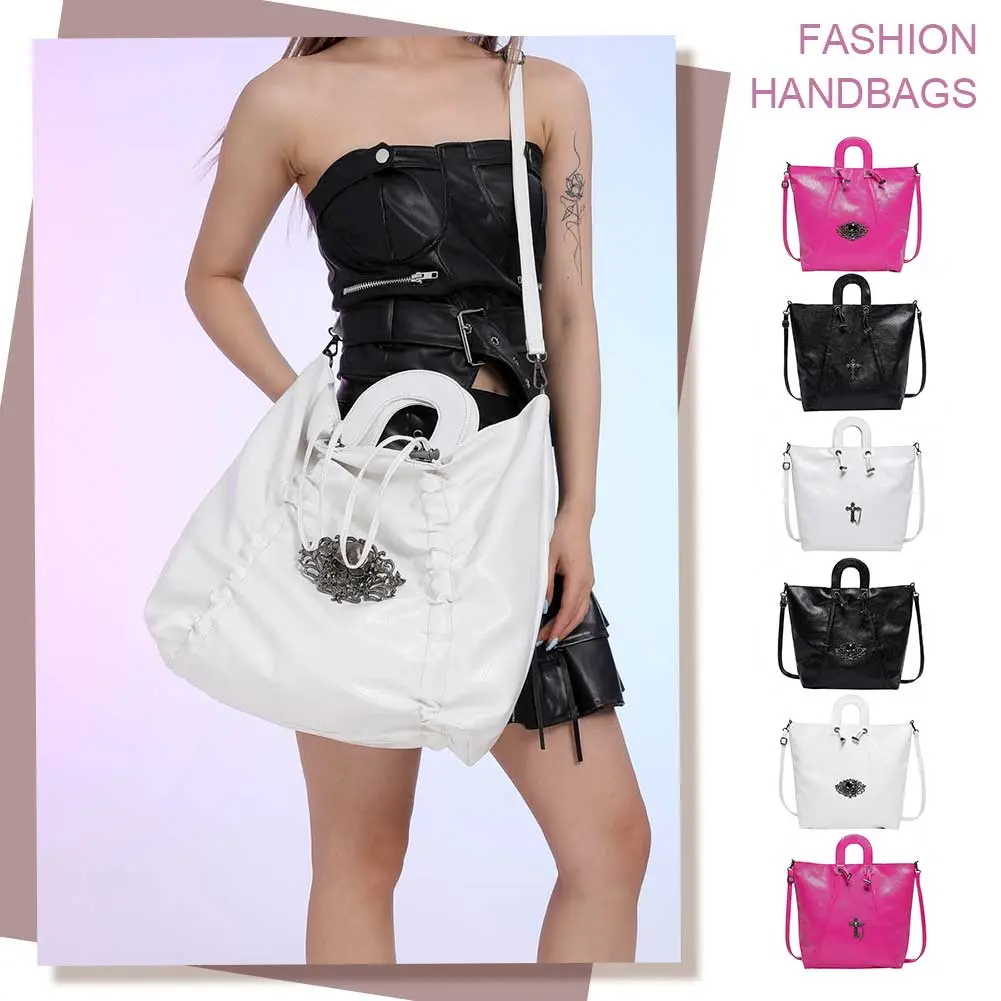 Women Fashion Crossbody Bag Large Capacity Drawstring Punk Tote Handbag Adjustable Strap Casual Sling Bag Female Travel Bag