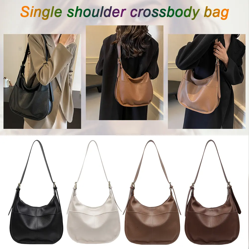 Shoulder Bag for Men Women Adjustable Strap Hobo Bag PU Leather with Multi-Pockets Messenger Bag Underarm Bag for Work Travel