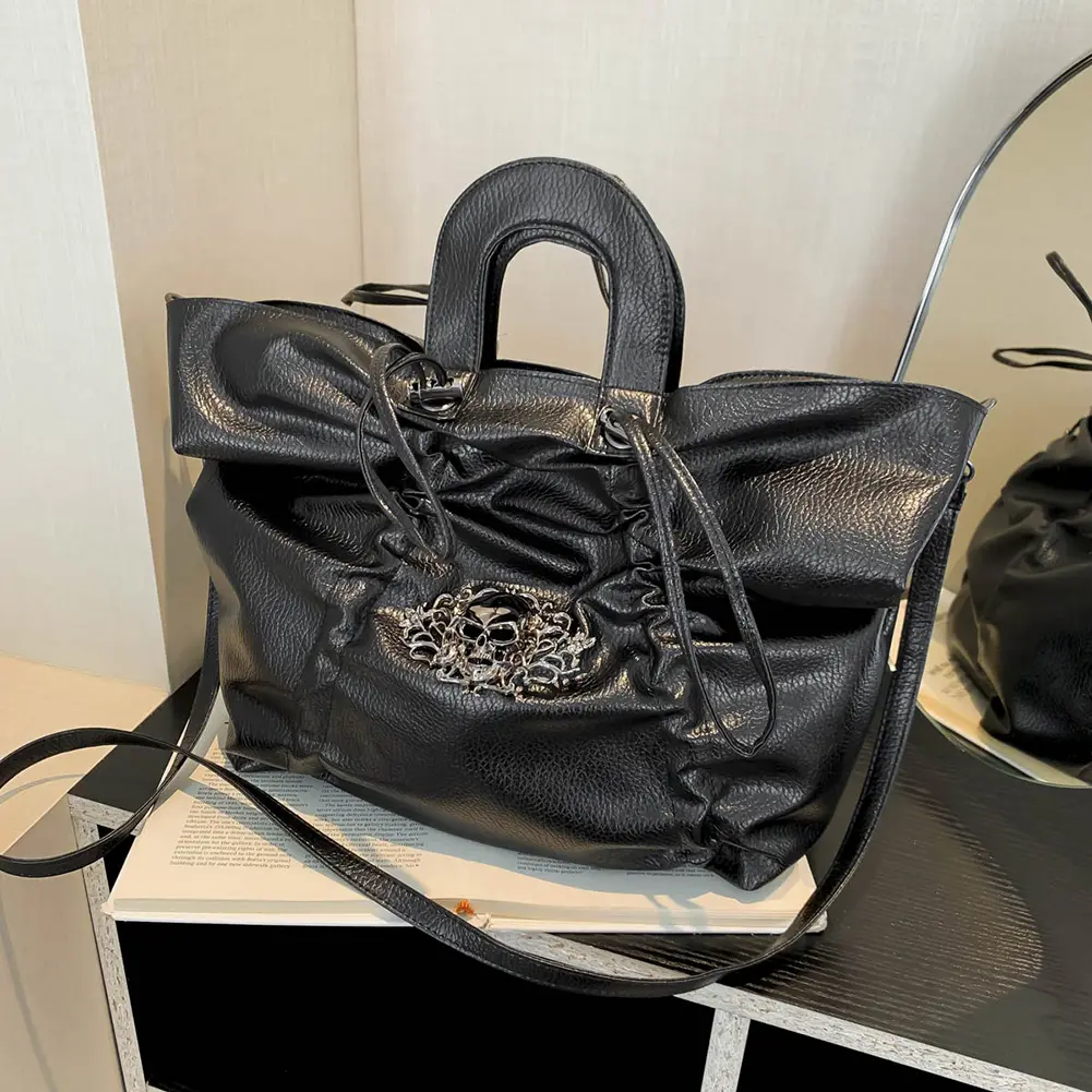 Women Fashion Crossbody Bag Large Capacity Drawstring Punk Tote Handbag Adjustable Strap Casual Sling Bag Female Travel Bag