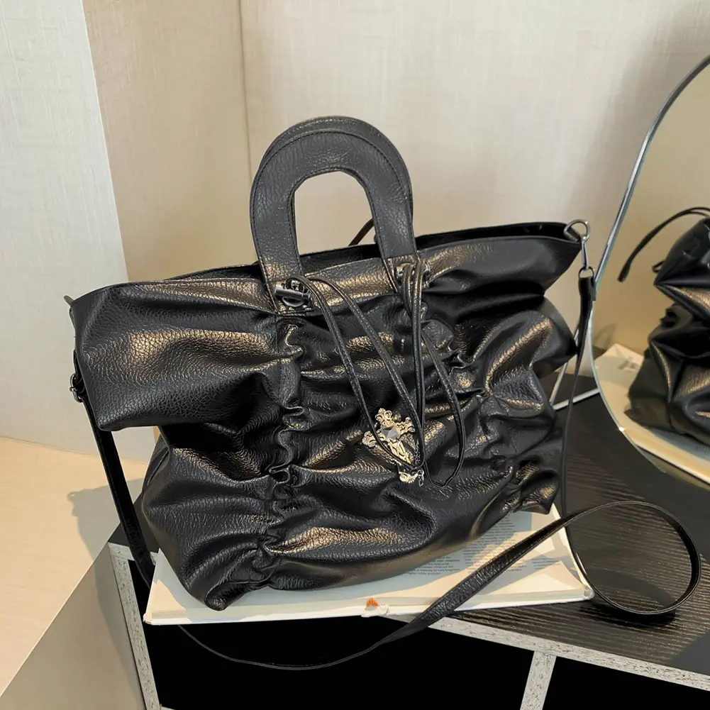 Women Fashion Crossbody Bag Large Capacity Drawstring Punk Tote Handbag Adjustable Strap Casual Sling Bag Female Travel Bag