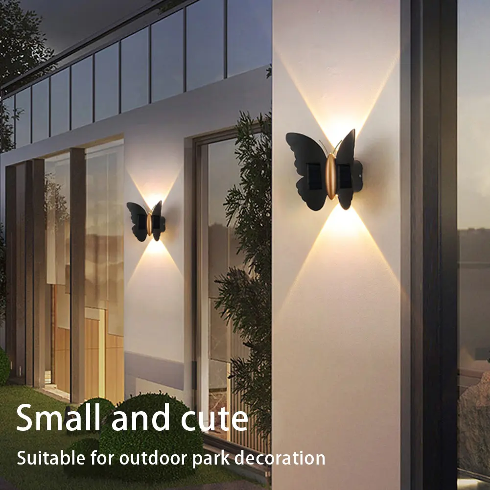Butterfly Solar Wall Light Outdoor Wall Lantern Motion Sensor Decorative Porch Light IP65 Waterproof Auto On/Off for Fence Patio