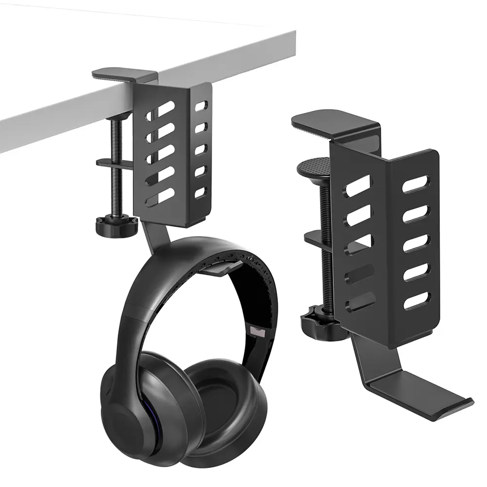 Desk Side Storage Organizer No Drill Tablets Hanging Holder Clamp on Desk Organizer for Office Home Laptops/Tablets/Headphone