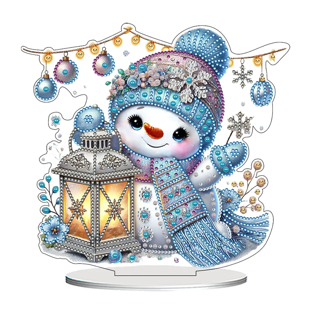 2D/Flat Snowman DIY Diamond Painting Tabletop Ornaments Kit Double-Sided Printed Single-Side Drill for Home Office Desktop Decor