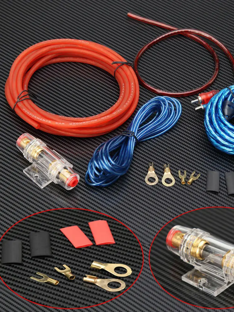 1500W Car Subwoofer Cable 8GA Audio Speakers Wiring Kit 60 AMP Fuse Holder Car Power Amplifier Wiring Kit for Auto Vehicle Parts
