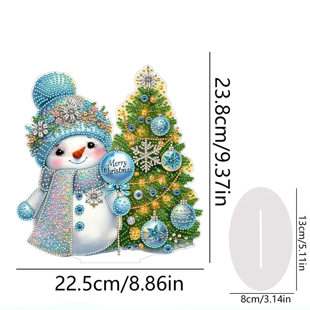 2D/Flat Snowman DIY Diamond Painting Tabletop Ornaments Kit Double-Sided Printed Single-Side Drill for Home Office Desktop Decor