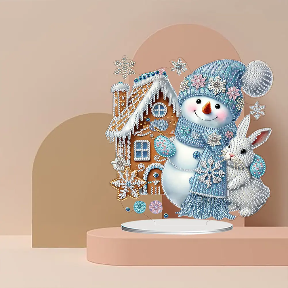 2D/Flat Snowman DIY Diamond Painting Tabletop Ornaments Kit Double-Sided Printed Single-Side Drill for Home Office Desktop Decor